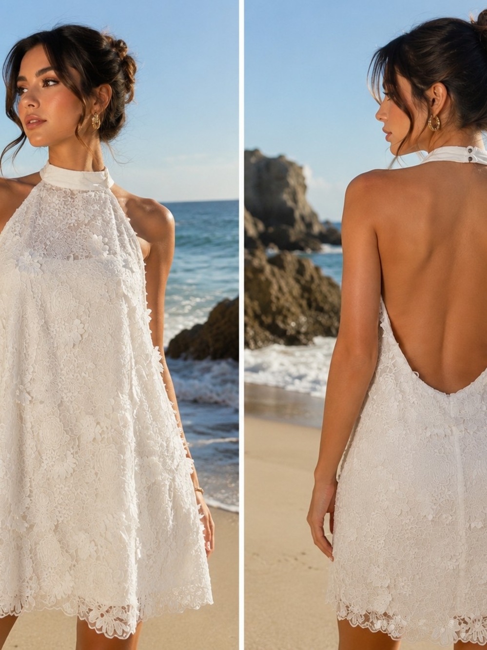 Abercrombie & Fitch White Floral Lace Halter Dress – Size Medium (M)